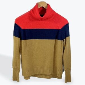 J. Crew Red, Navy, and Tan Striped Colorblock Turtleneck Long Sleeve Sweater XXS